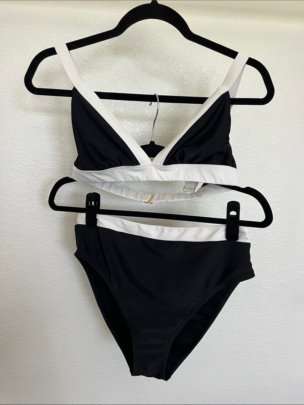 Shade & Shore Black and White Bikini Top with Gold Accents